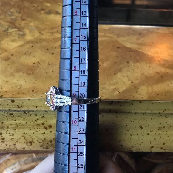 Natural Red Sapphire Yellow Zircon Sterling Silver Halo Ring Size 9 - Picture 4 of 9